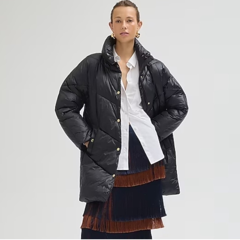 J. Crew Signature Villa Puffer Coat Primaloft Black Size Medium